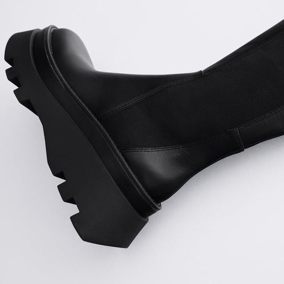 NWT Zara Lug Sole Leather Tall Boots - Picture 14 of 16